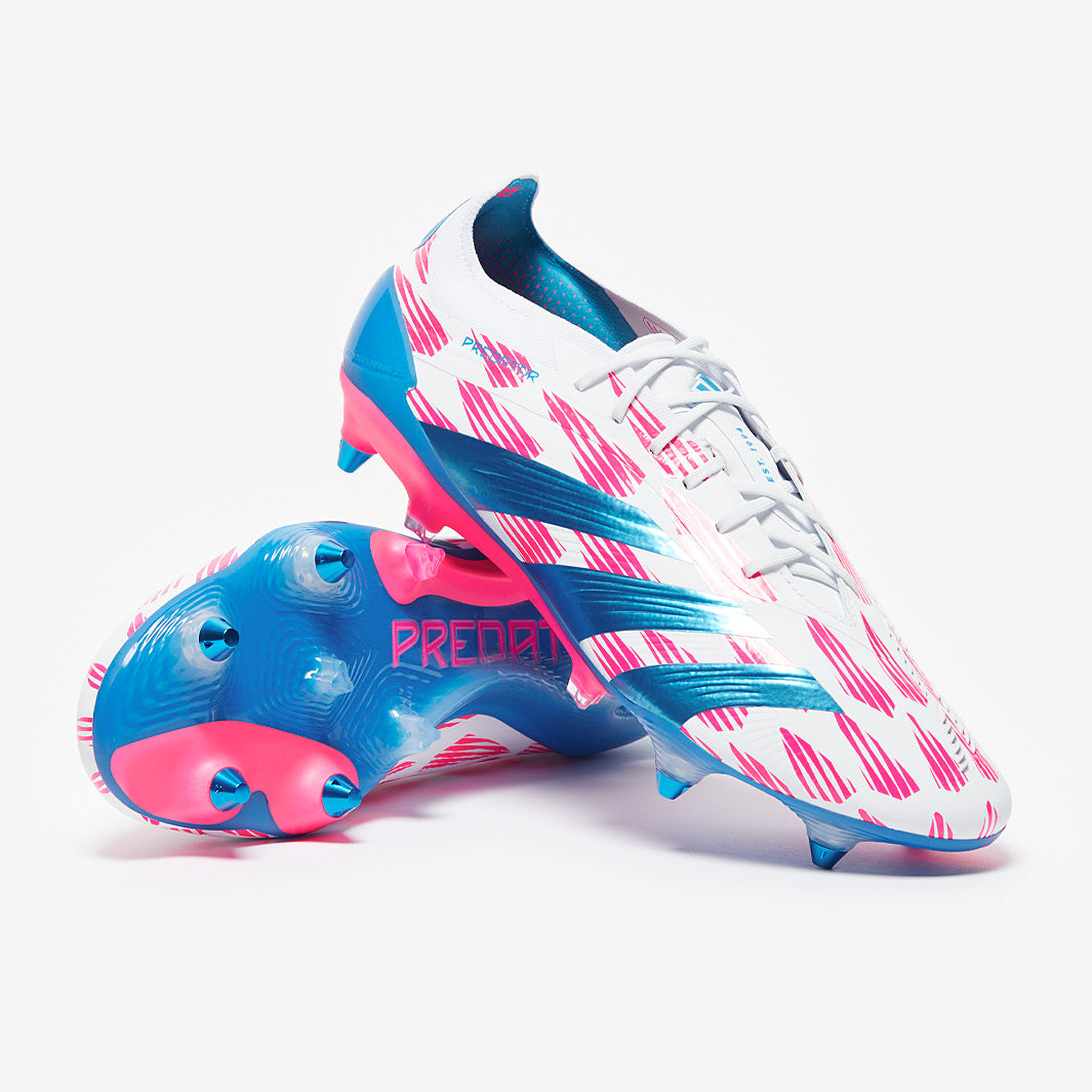 adidas Predator スパイクシューズ ホワイト/ピンク/ブルー adidas Predator Elite Laced Soft Ground - Ftwr White/Solar Blue