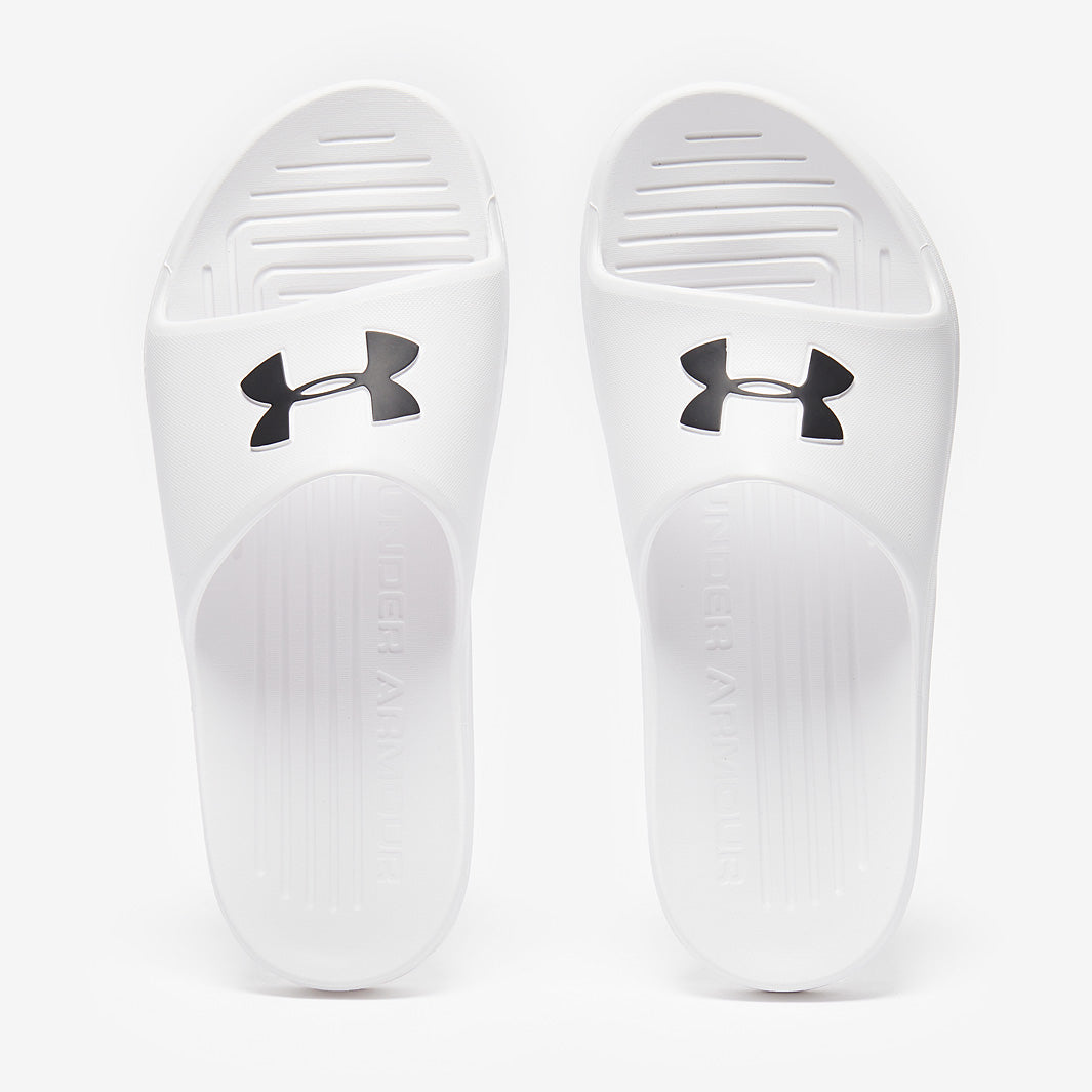 Under Armour Core Path Slides - White/White/Black - Mens Shoes