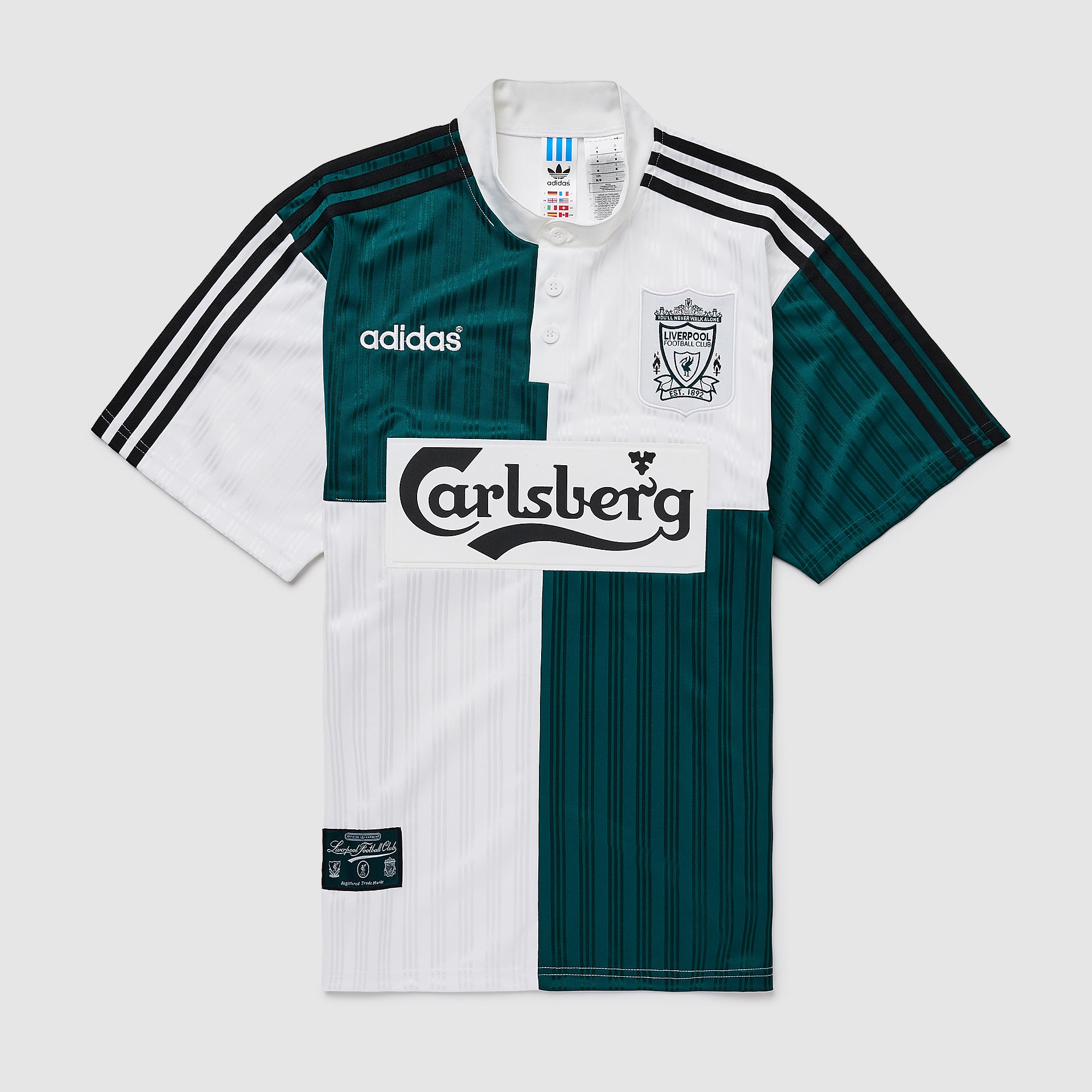 adidas Liverpool 1995 Away Shirt - White/Rich Green - Mens Replica