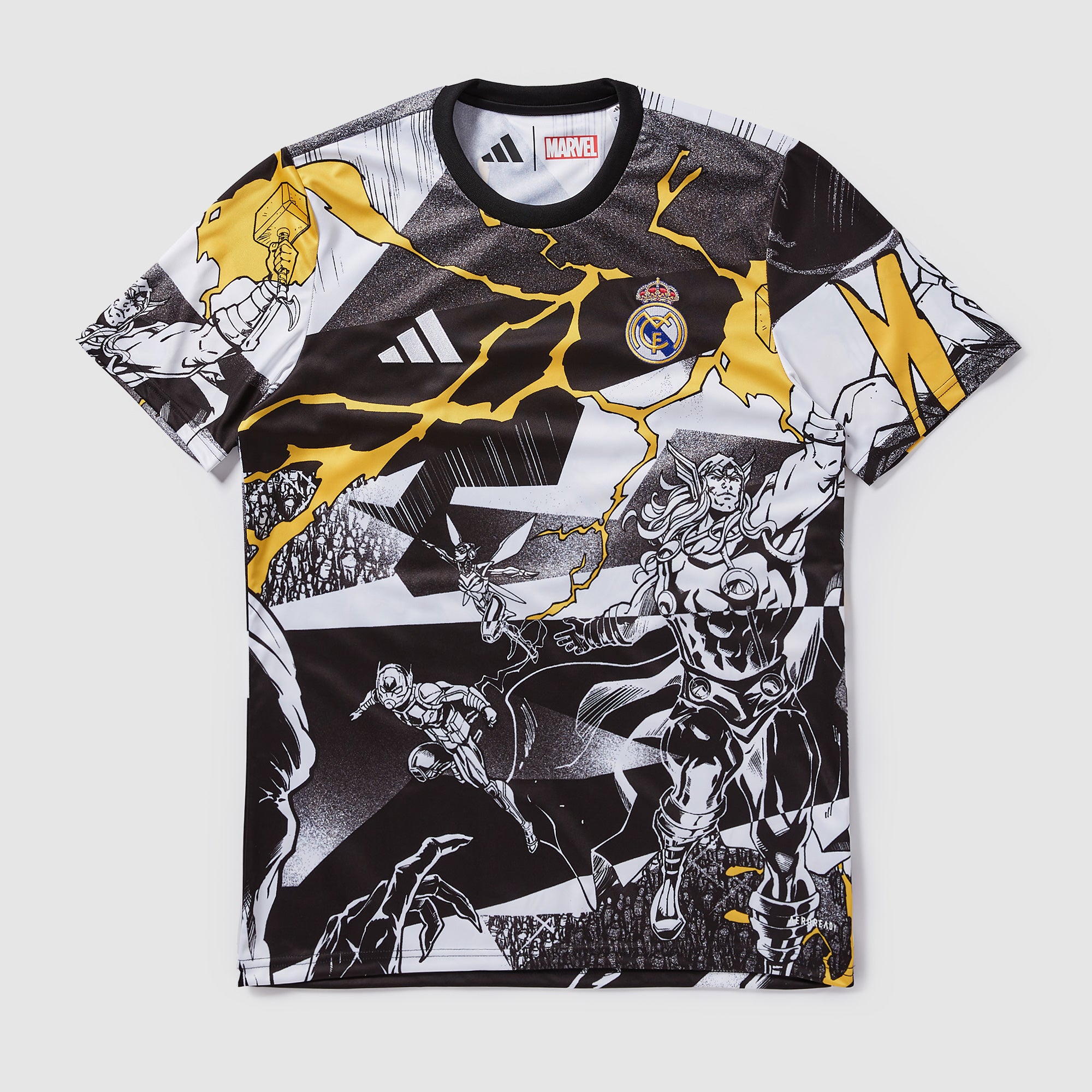 記念グッズ LIGA AT.MADRID vs MADRID adidas Real Madrid 25/26 x Marvel Kids Pre-Match Shirt - White