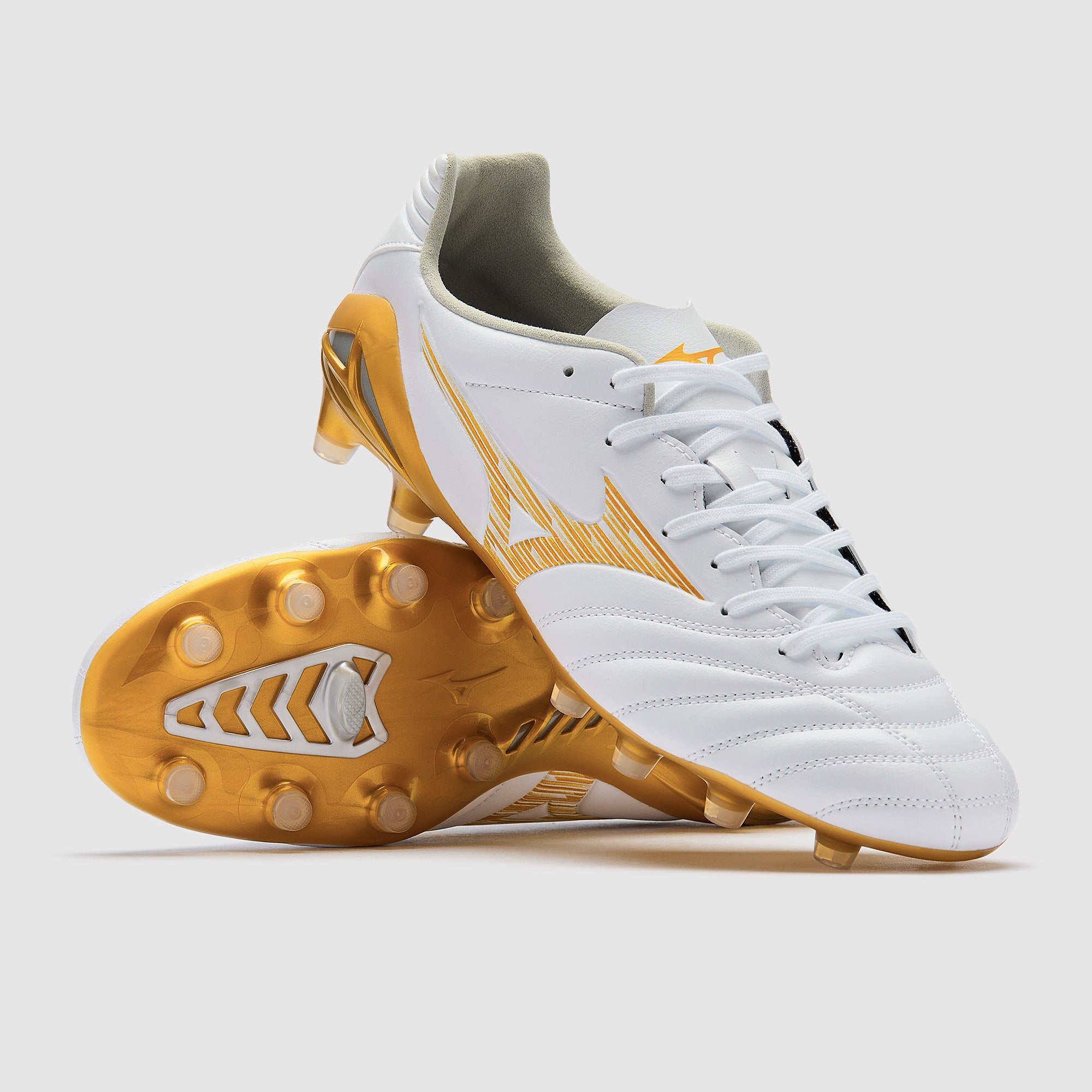Mizuno Monarcida Neo III Pro Firm Ground - White/MP Gold - Adult Boots