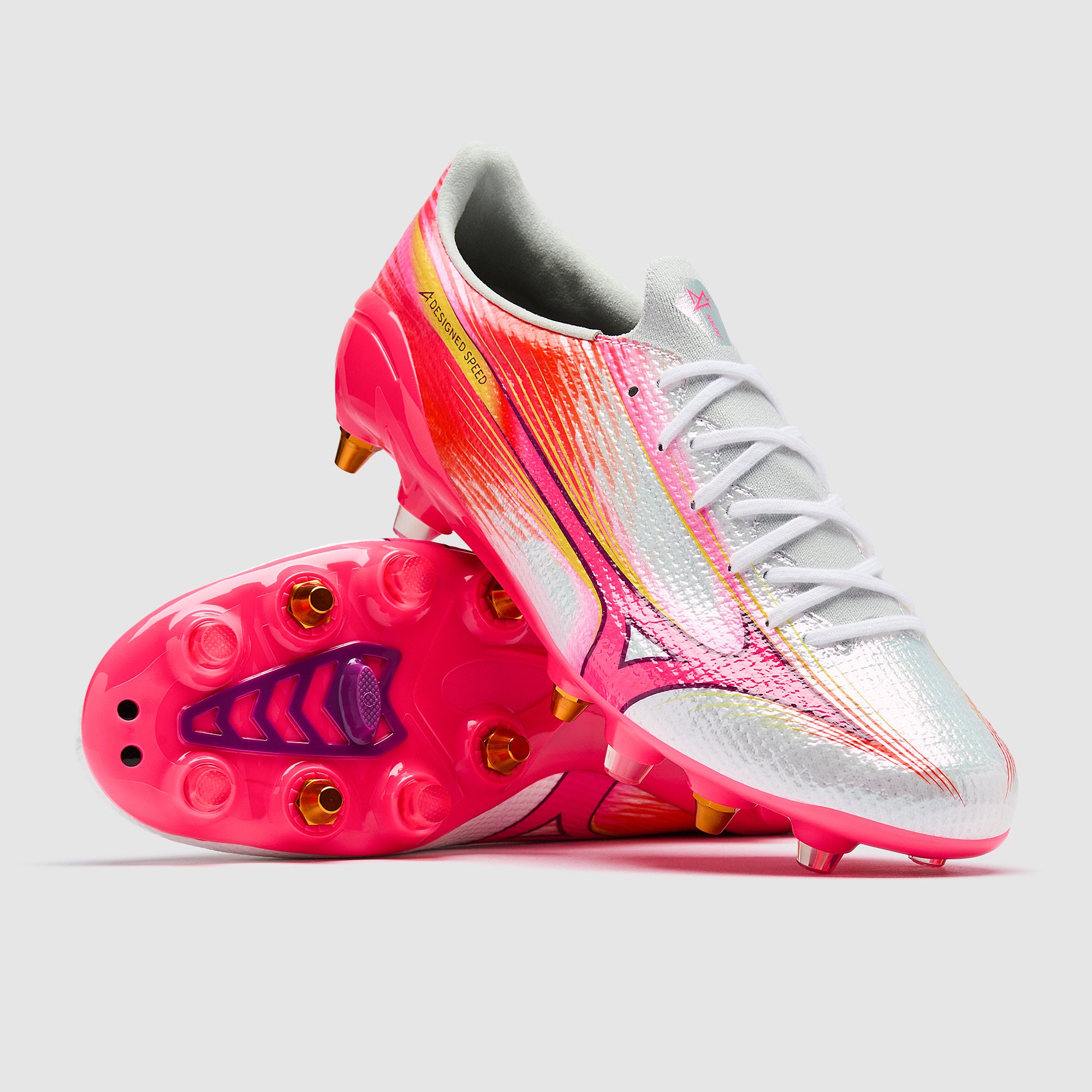 Mizuno Alpha III Made In Japan Mix Soft Ground - White/Fuchsia