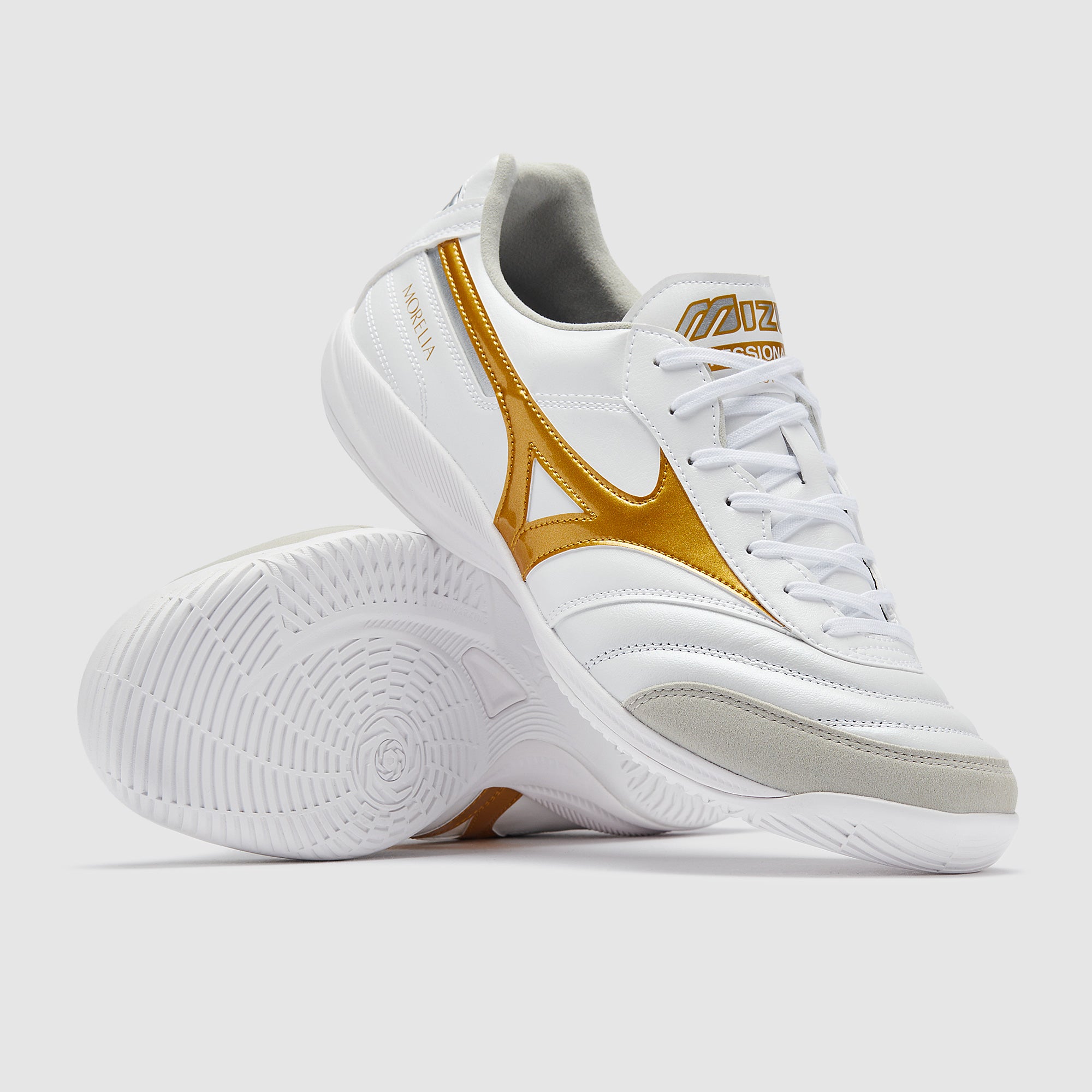 MORELIA SALA ELITE IN ホワイト/ゴールド Mizuno Morelia Sala Elite IN - White/Football Gold/Galaxy Silver