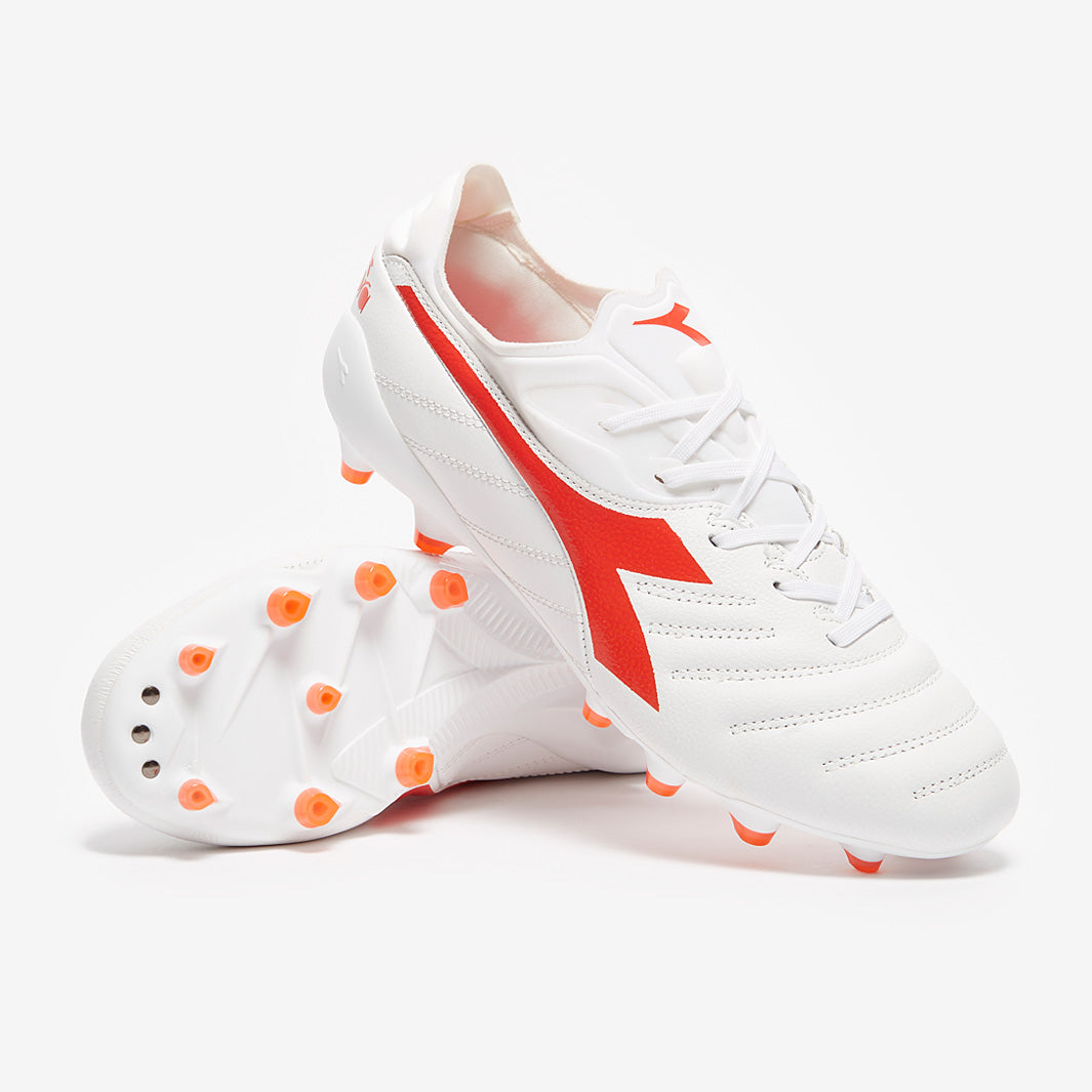 Diadora Soccer Cleats White Red Orange Leather FG Unisex Size 7.5 Men’s Shop Red Mens Diadora Brasil Elite Tech Italy Lightweight  main image 3