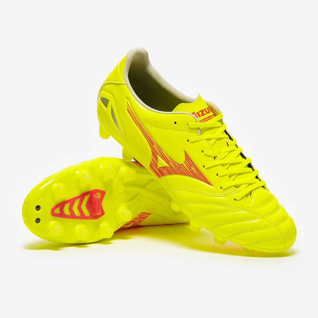 Mizuno MORELIA NEO イエロー サッカーシューズ Mizuno Morelia Neo IV Pro Firm Ground - Safety Yellow/Fiery Coral