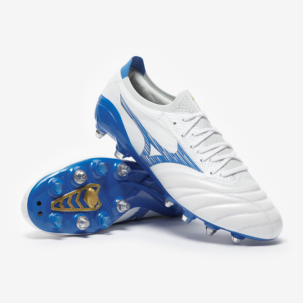 Mizuno Morelia NEO ホワイト/ブルー スパイク Mizuno Morelia Neo IV Made in Japan Mix Soft Ground - Adult Boots