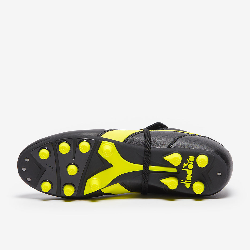 Diadora Brasil Classico Firm Ground - Black/Fluo Yellow - Adult Boots