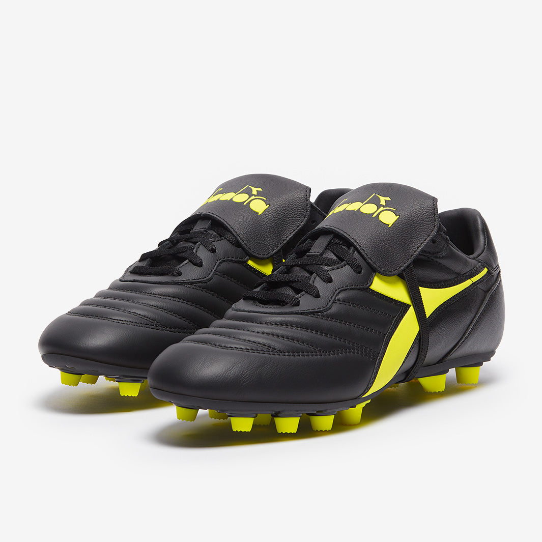 Diadora Brasil Classico Firm Ground - Black/Fluo Yellow - Adult Boots