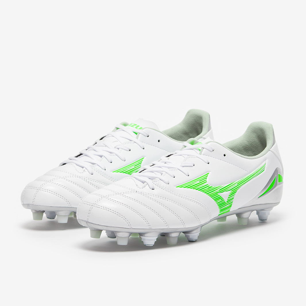 Mizuno Morelia Neo IV Pro SG - White/Neon Green/Cool Gray - Adult