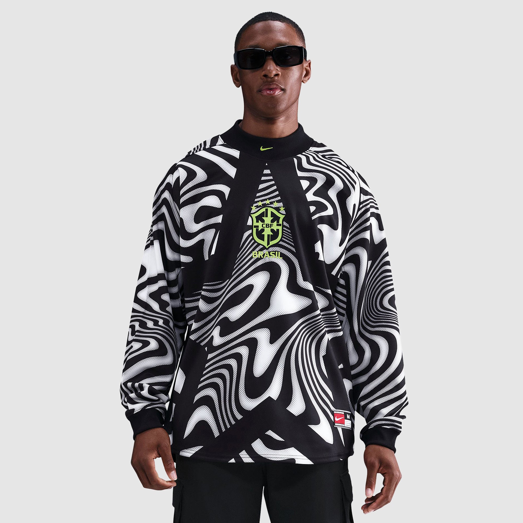 Nike Brazil 2025 LS Goalkeeper Shirt - Black/Volt/Volt - Mens Replica