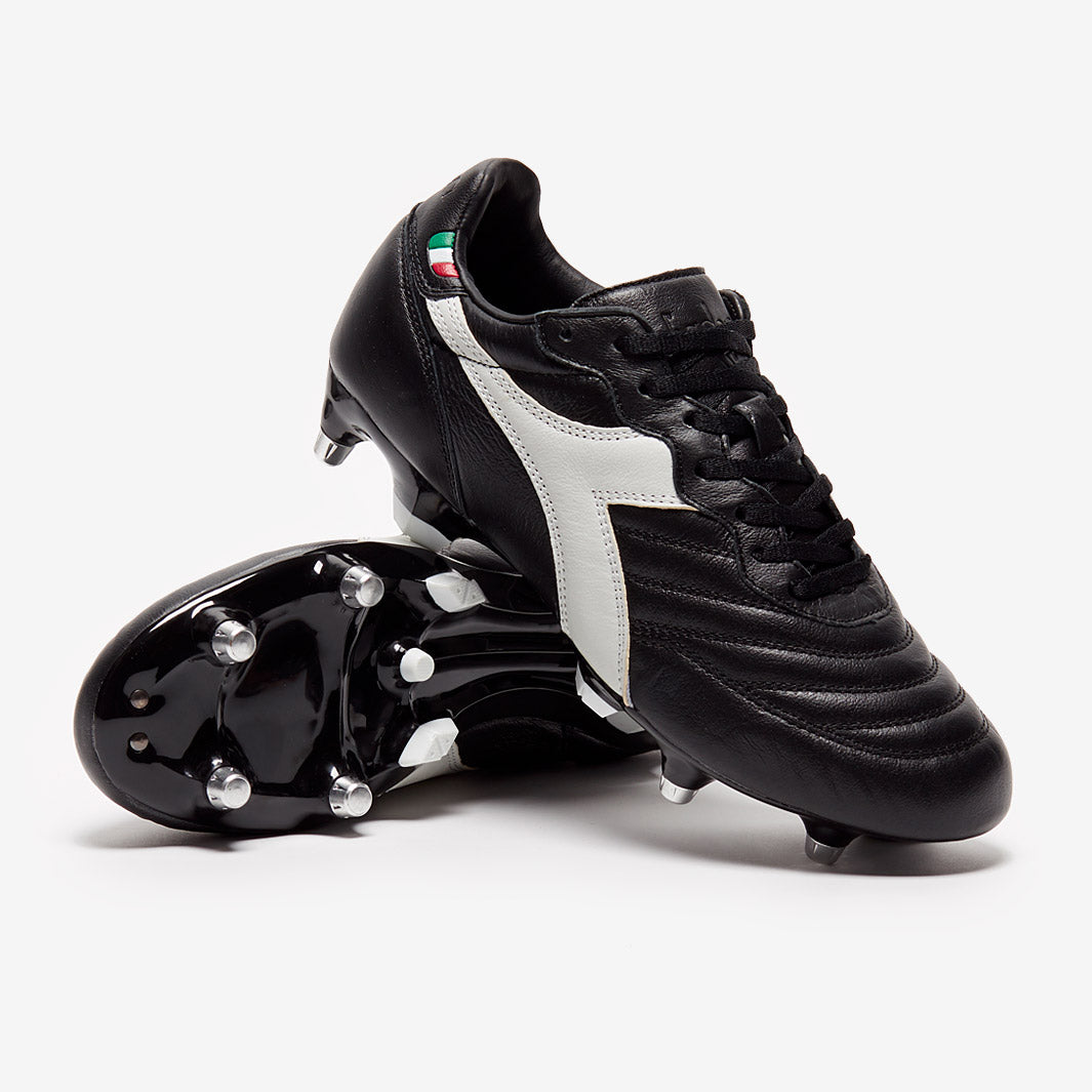 Diadora Brasil K-Leather SG - Black/White - Soft Ground - Mens Boots