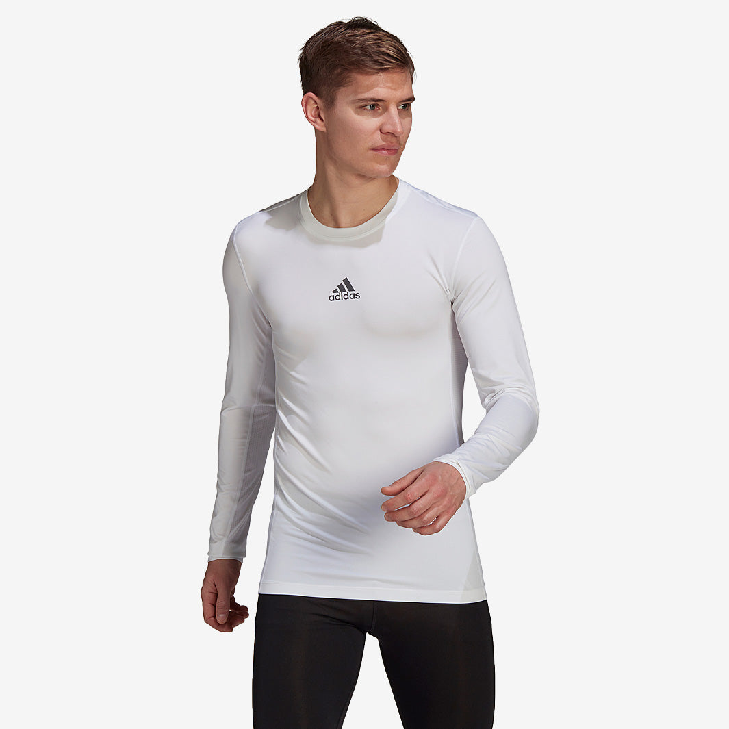 adidas Techfit Compression Long Sleeve Top - White - Mens Base Layer