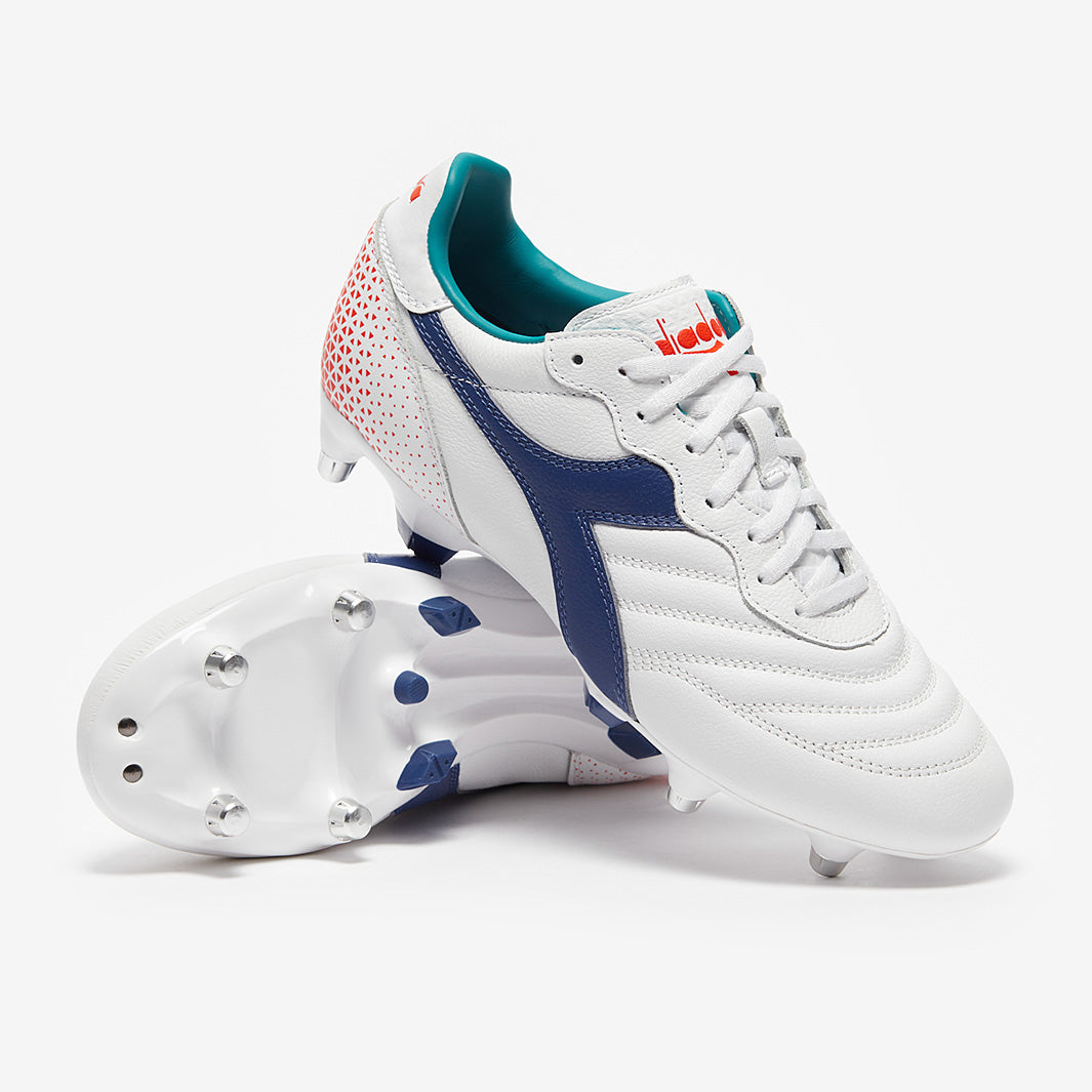 Diadora Brasil サッカーシューズ ホワイト/ブルー Diadora Brasil Pro SG - White/Navy - Mens Boots